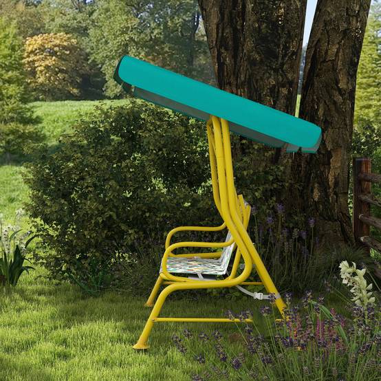 Balançoire hollywood enfant 2 places, auvent réglable ceinture sécurité 3-6 ans jusqu'à 60kg 112×75×120cm vert - Image 10