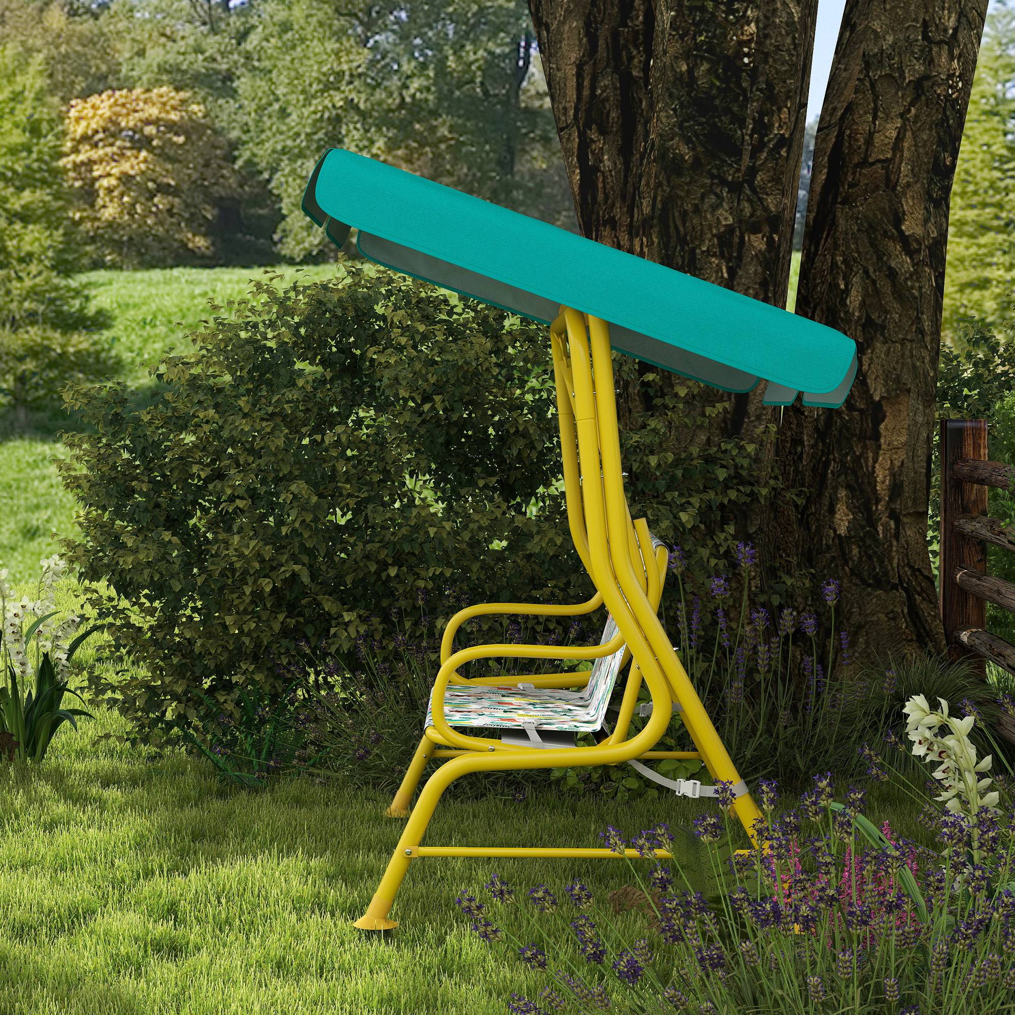 Balançoire hollywood enfant 2 places, auvent réglable ceinture sécurité 3-6 ans jusqu'à 60kg 112×75×120cm vert - Image 10
