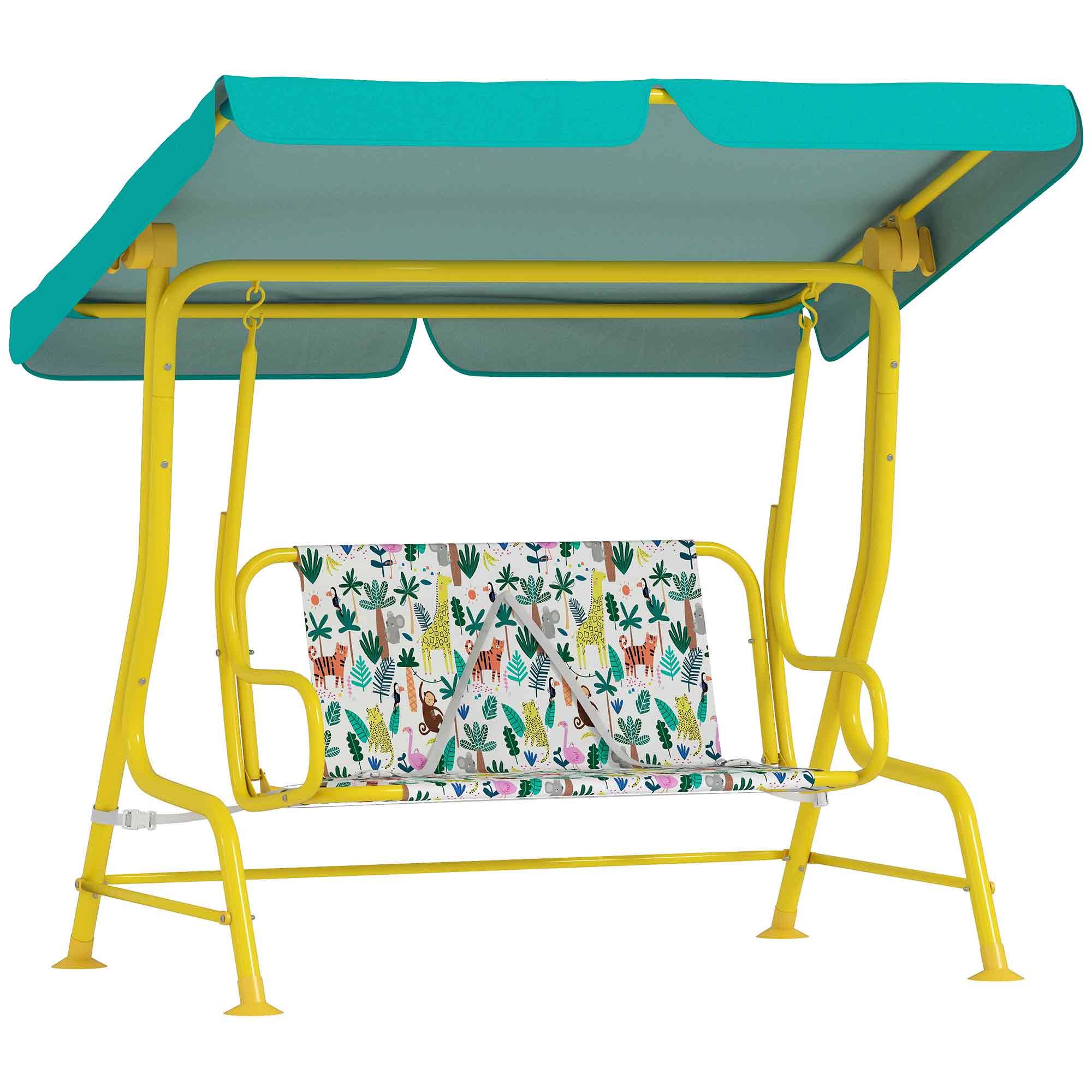 Balançoire hollywood enfant 2 places, auvent réglable ceinture sécurité 3-6 ans jusqu'à 60kg 112×75×120cm vert - Image 1