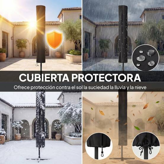 Parasol de jardin avec 24 lumières solaires LED, toile inclinable, mât en métal, 2,9 x 2,5 m, bleu foncé - Image 7