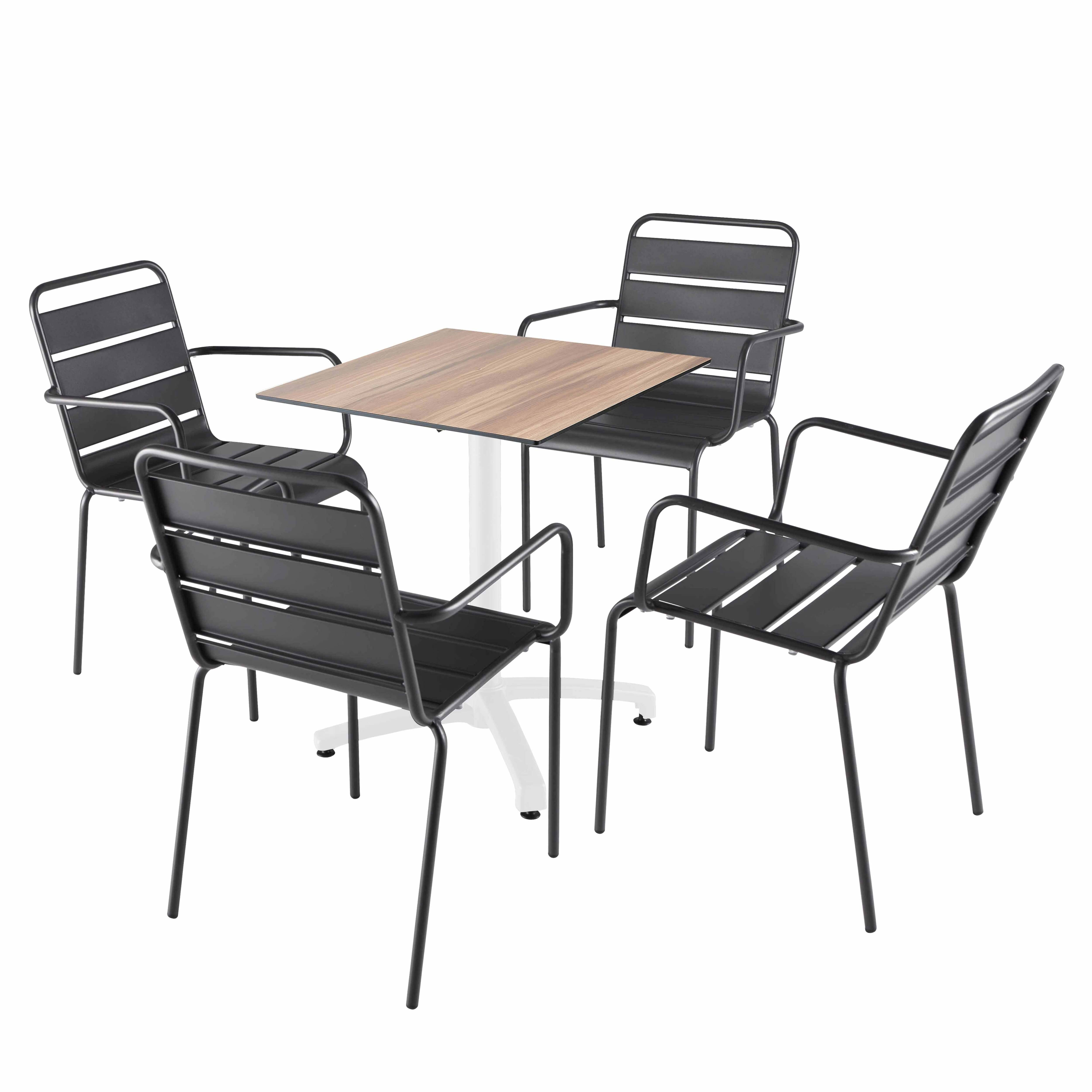 Oviala - Ensemble table 60 cm chêne foncé et 4 chaises en métal gris - Oviala - Image 1
