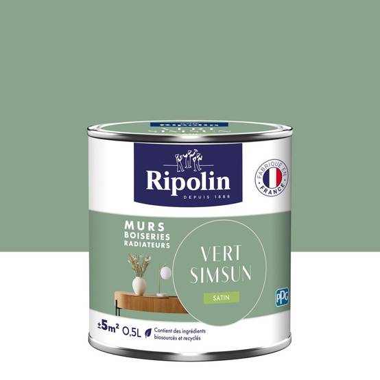 Ripolin - Peinture intérieur mur/boiserie/radiateur satiné, RIPOLIN, vert simsun, 0.5 litre - Image 1