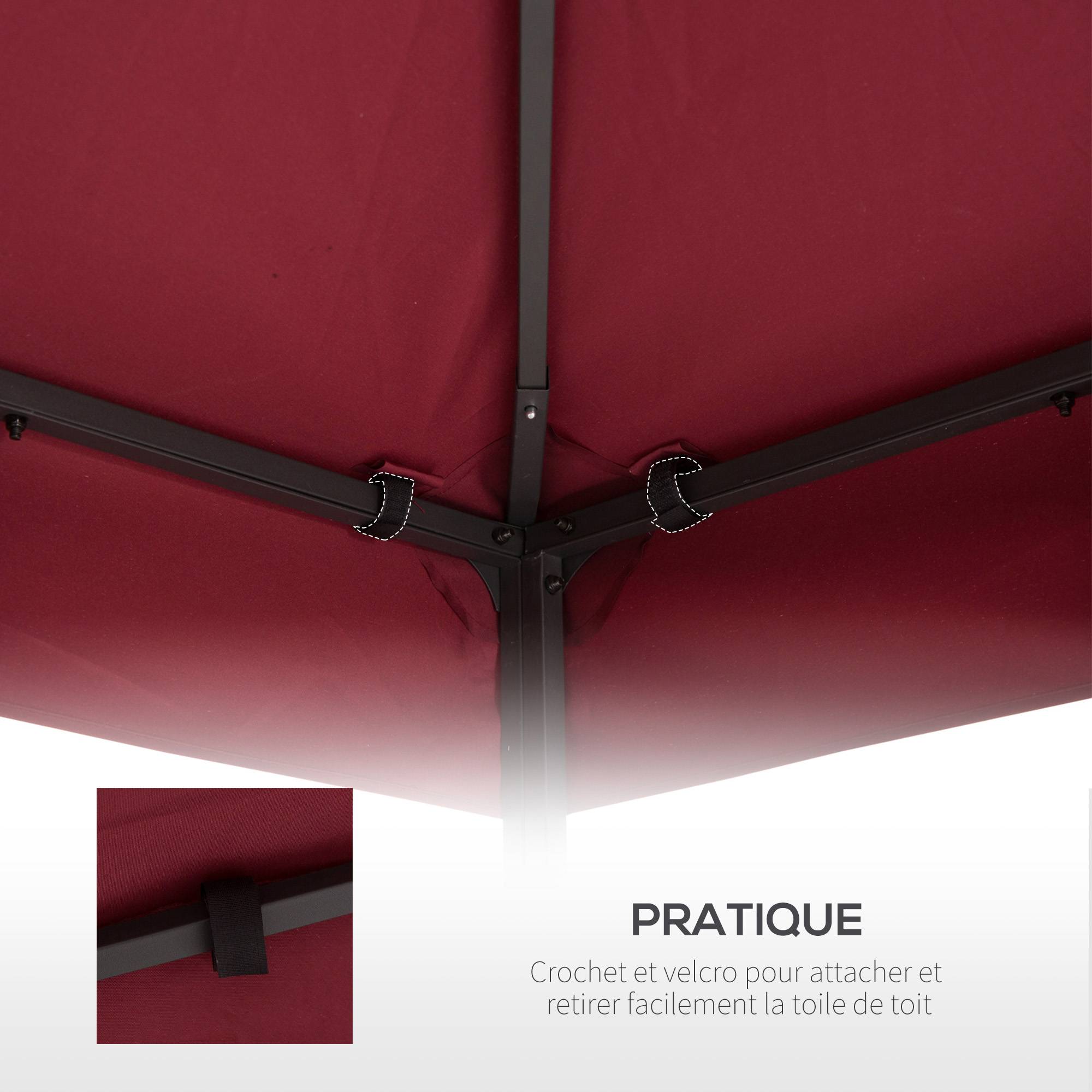 ComfortXL - Toile de rechange pour tonnelle polyester toit pavillon extérieur 3x3m rouge vineux - ComfortXL Outdoor Living - Image 8