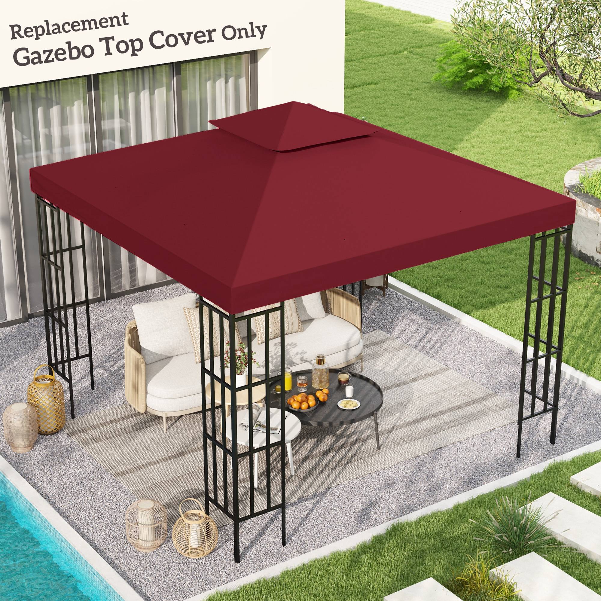 ComfortXL - Toile de rechange pour tonnelle polyester toit pavillon extérieur 3x3m rouge vineux - ComfortXL Outdoor Living - Image 3