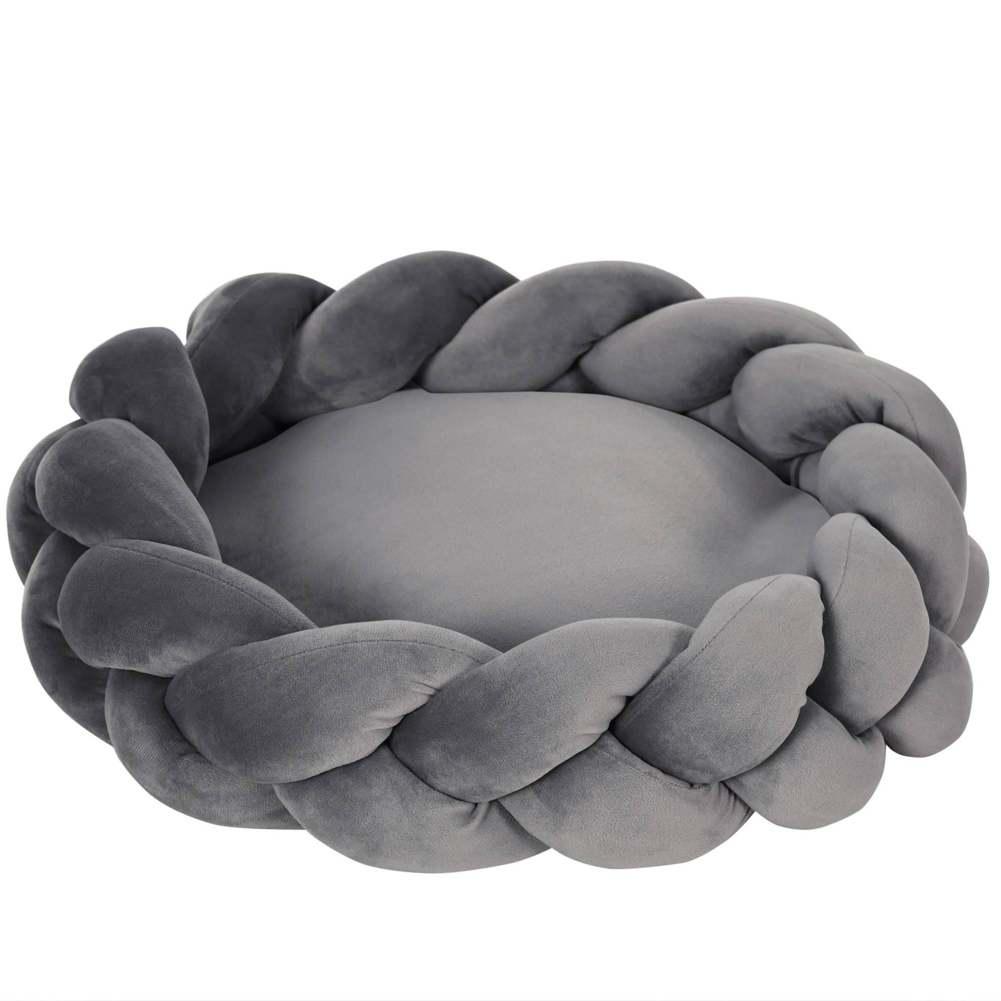 Panier pour Petit Chien et Chat en Corde de Coton Lavable Couchage Rond avec Coussin Amovible Ø55 cm Gris - ComfortXL Outdoor Living - Image 2