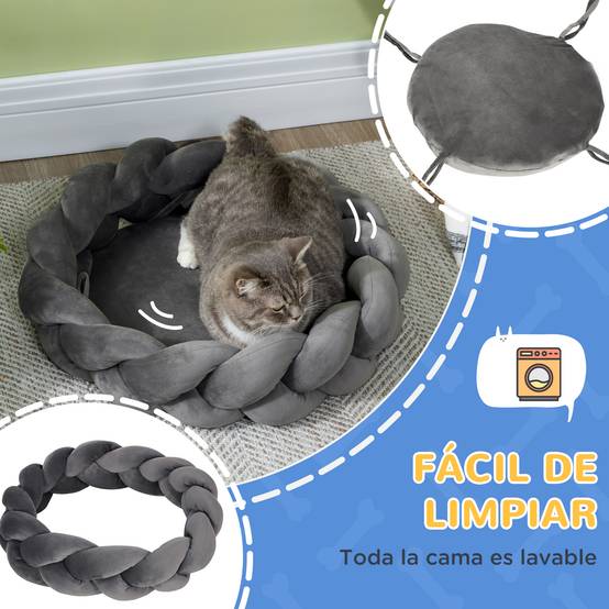 Panier pour Petit Chien et Chat en Corde de Coton Lavable Couchage Rond avec Coussin Amovible Ø55 cm Gris - ComfortXL Outdoor Living - Image 7