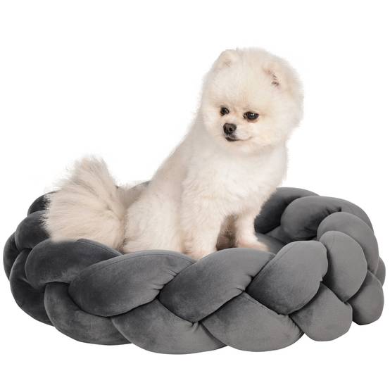 Panier pour Petit Chien et Chat en Corde de Coton Lavable Couchage Rond avec Coussin Amovible Ø55 cm Gris - ComfortXL Outdoor Living - Image 1