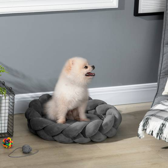Panier pour Petit Chien et Chat en Corde de Coton Lavable Couchage Rond avec Coussin Amovible Ø55 cm Gris - ComfortXL Outdoor Living - Image 4