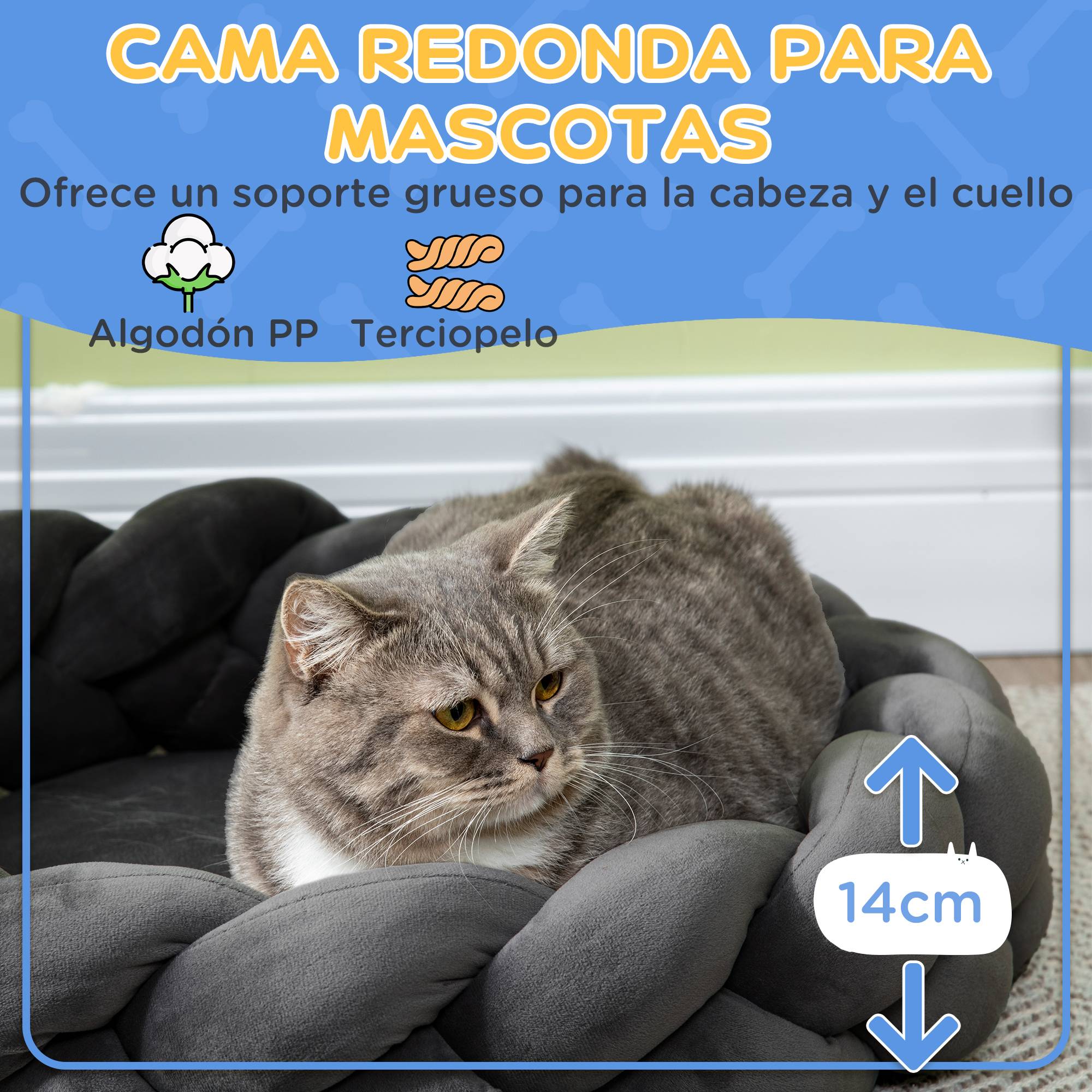 Panier pour Petit Chien et Chat en Corde de Coton Lavable Couchage Rond avec Coussin Amovible Ø55 cm Gris - ComfortXL Outdoor Living - Image 8
