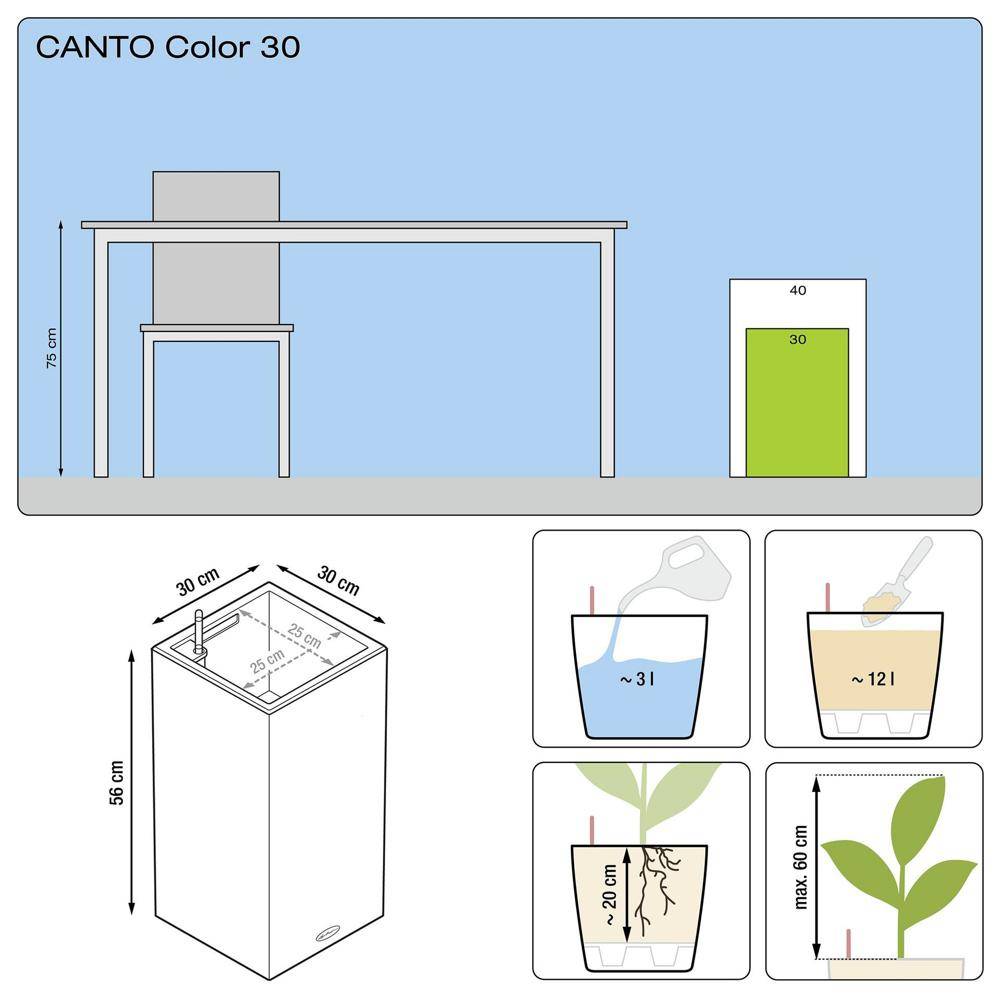 Lechuza - Pot Canto Color 56, noir graphite 3 L 56 cm Lechuza - Imagen 4