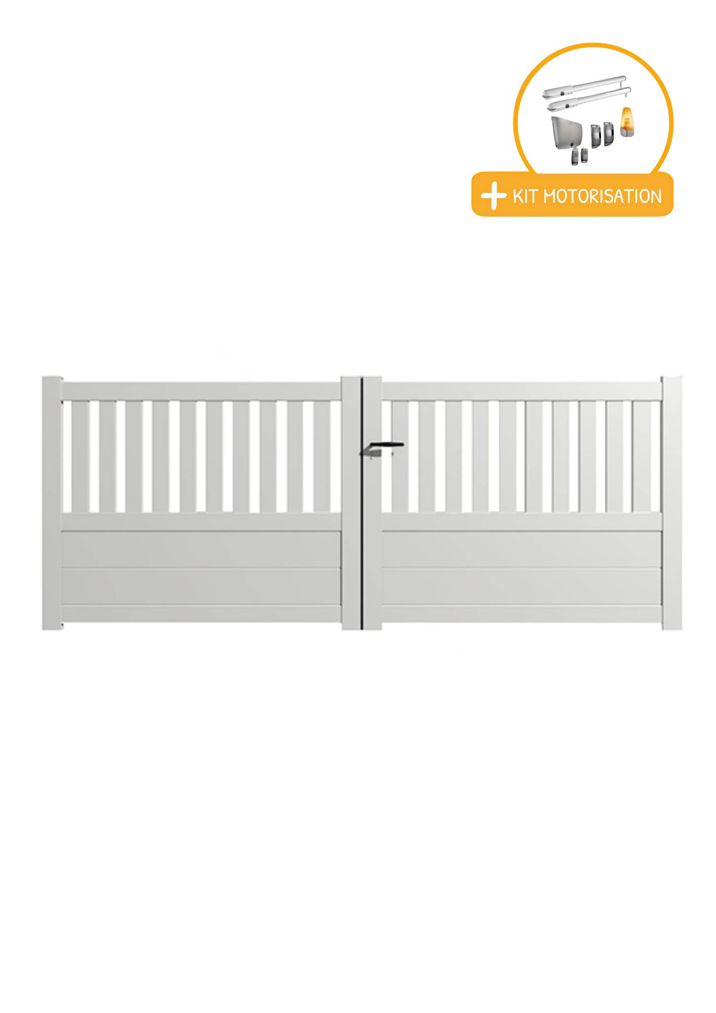 Portail Packit - Portail alu battant semi-ajouré en kit +MOT dim. L.3500 (entre piliers) X H.1300 mmMOT SGS Essential (vérins)  Blanc (RAL 9010) - Imagen 1