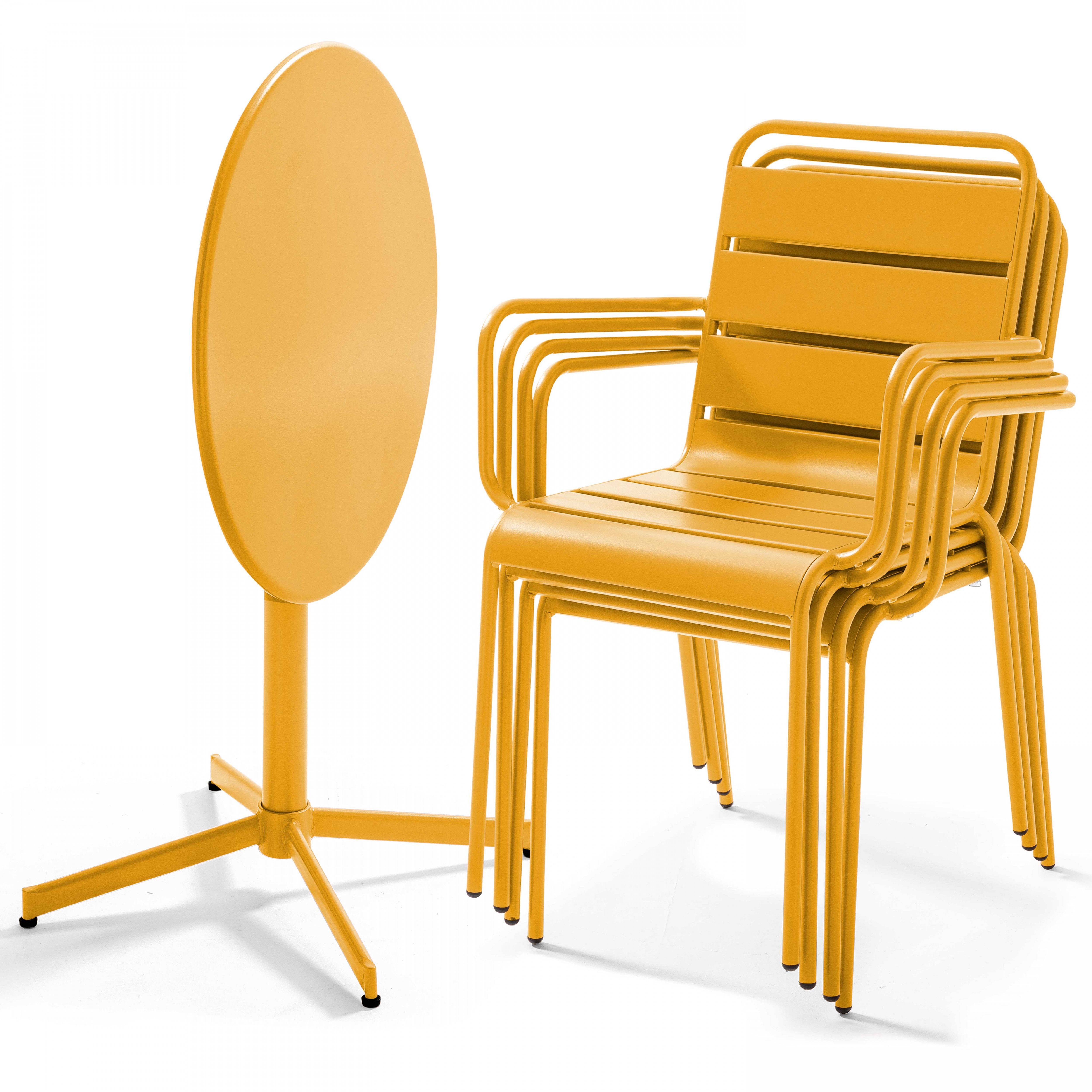 Oviala - Ensemble table de jardin et 4 fauteuils métal jaune Palavas - Oviala - Imagen 2
