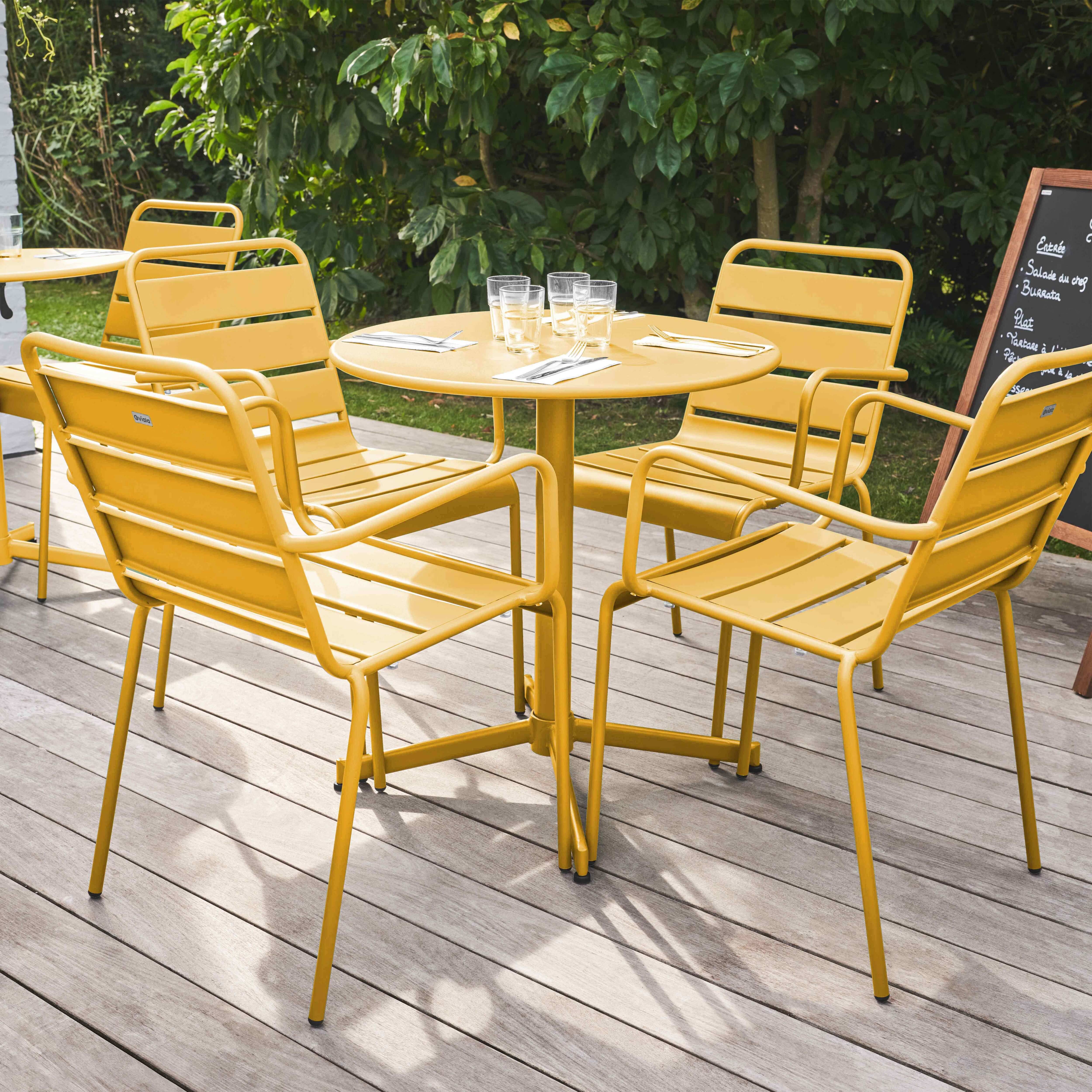 Oviala - Ensemble table de jardin et 4 fauteuils métal jaune Palavas - Oviala - Imagen 3
