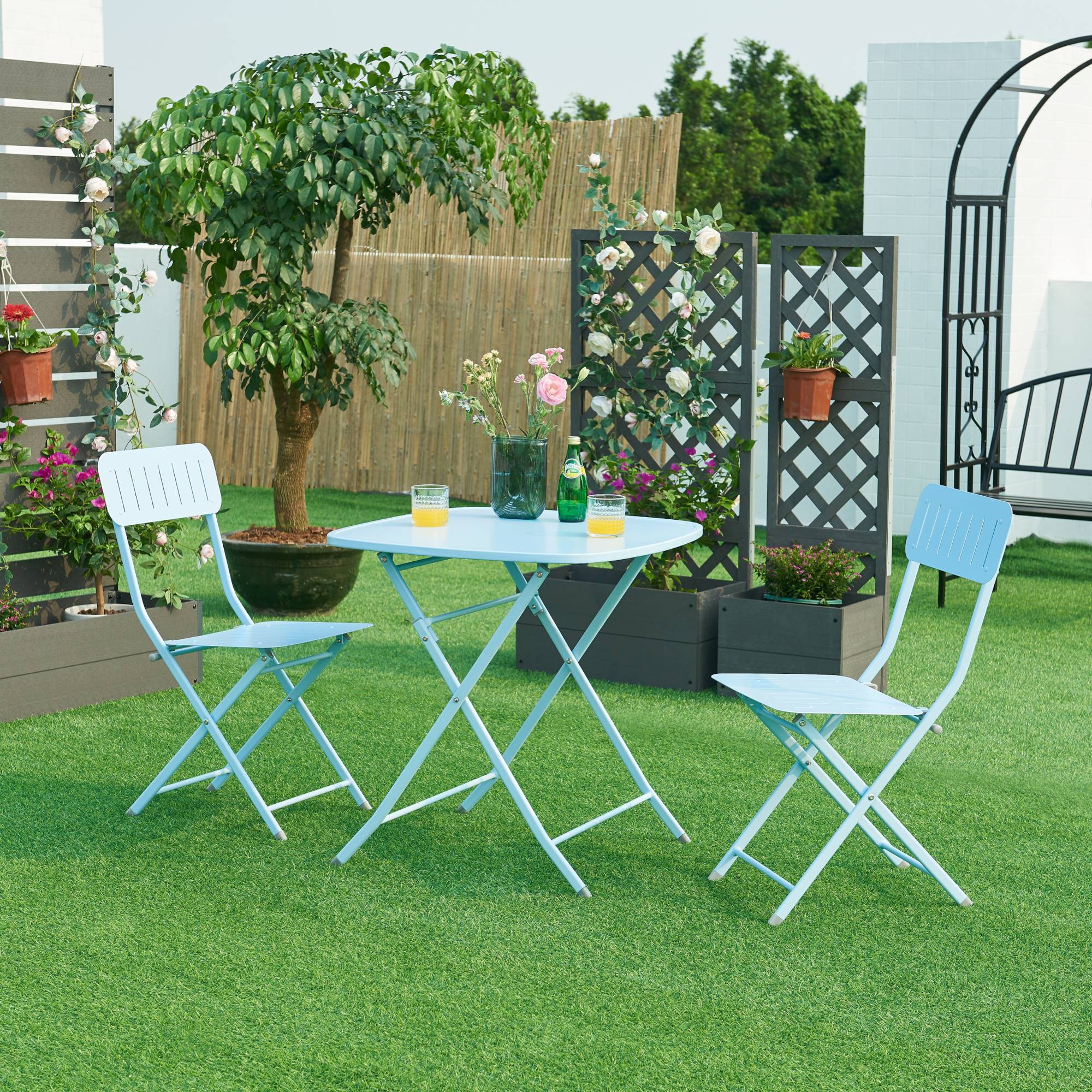 Table de jardin pliante Sande 71 x 70 x 70 cm bleu ciel [en.casa] - Imagen 2