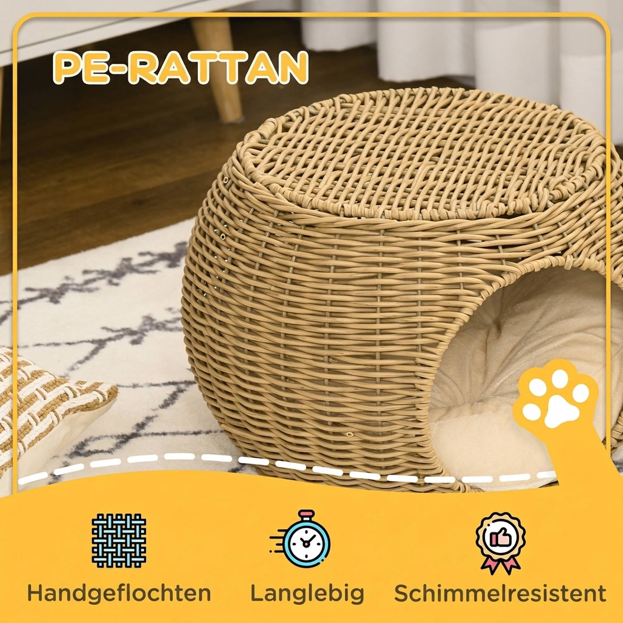Panier chat rotin 2 étages lit panier coussin porte avant chat moins de 3,5 kg Ø40x30 cm - Image 6