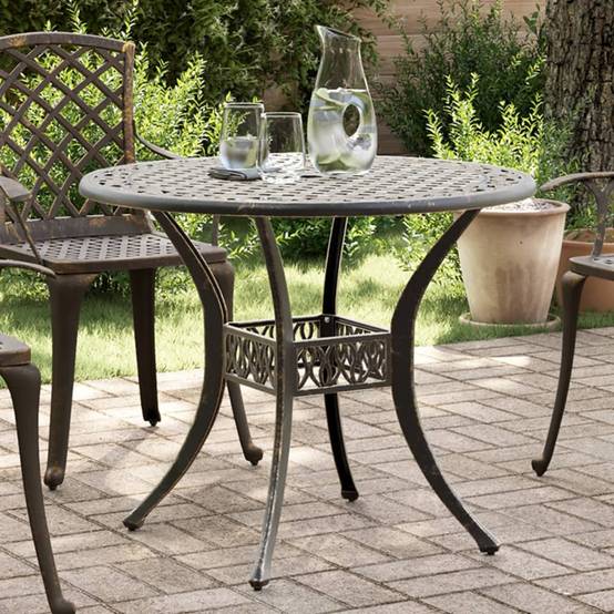 Table de jardin aluminium coulé bronze Ø90 x 75 cm - PANGIVO - Image 1