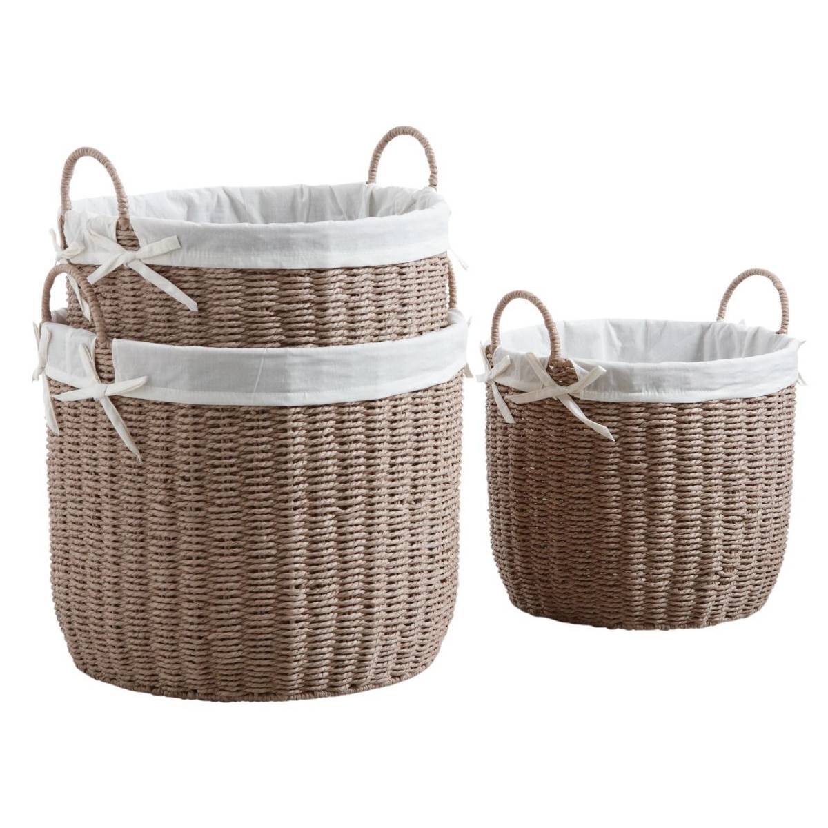 Aubry Gaspard - Corbeilles rondes en papier cordé taupe (Lot de 3) - Imagen 1