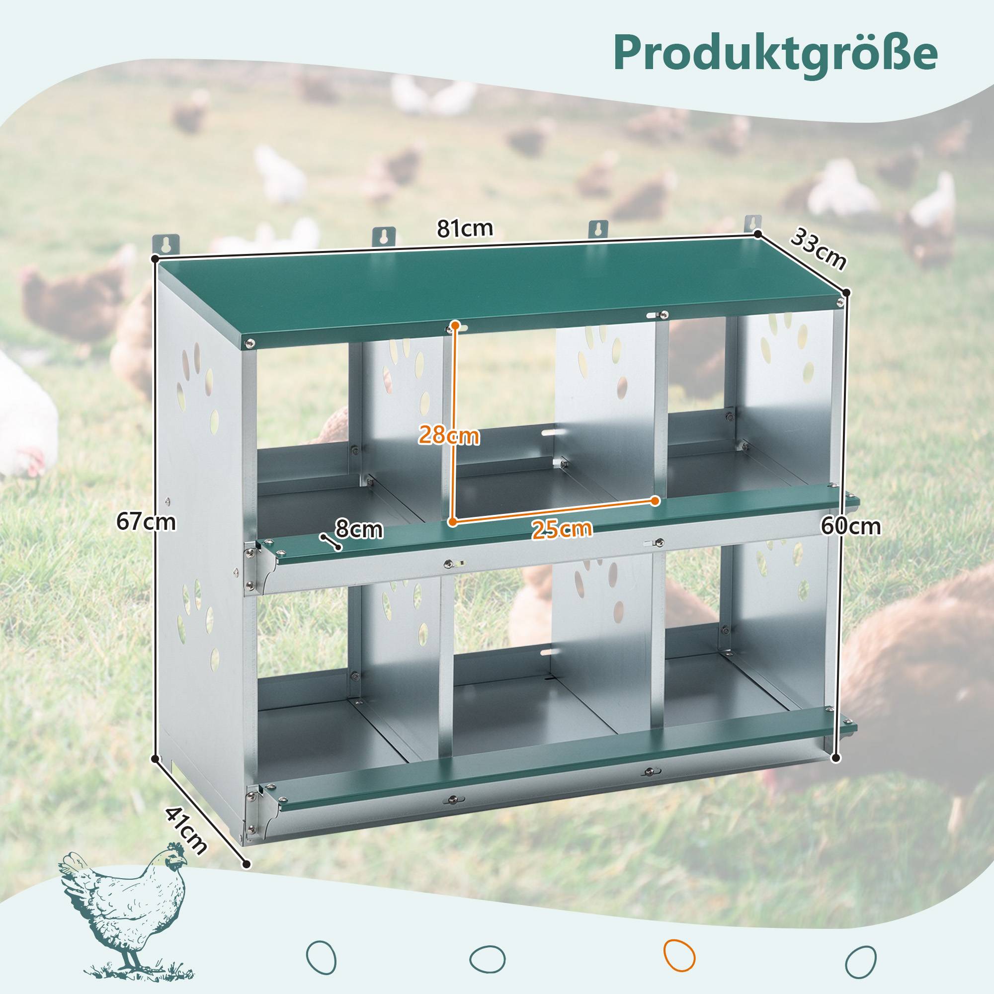 Pondoir poule 6 compartiments acier pour poulailler ramassage facile 81x41x67cm vert - ComfortXL Outdoor Living - Image 2