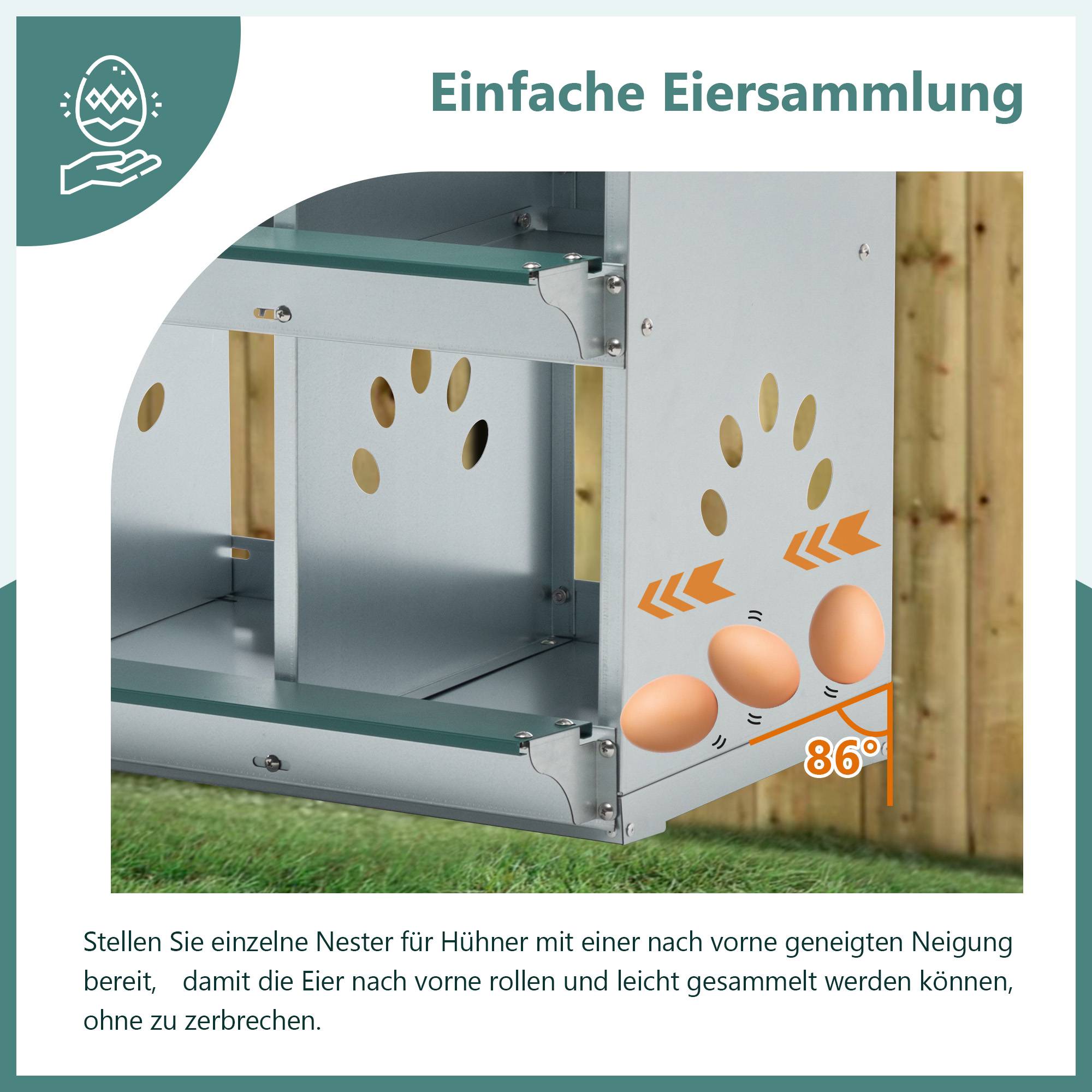 Pondoir poule 6 compartiments acier pour poulailler ramassage facile 81x41x67cm vert - ComfortXL Outdoor Living - Image 4