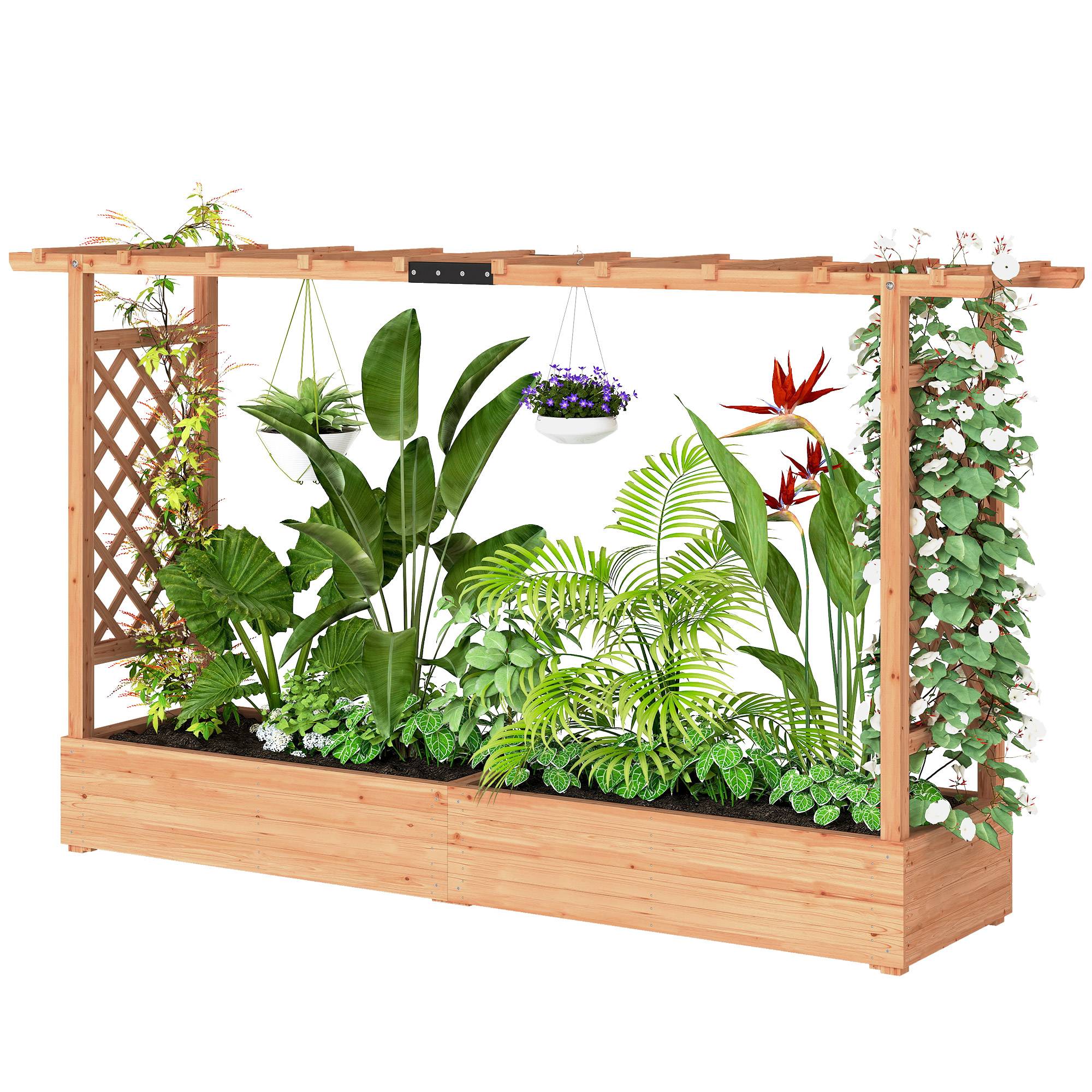 Outsunny - Jardinière surélevée avec treillis latéral et supérieur, trous de drainage - pour plantes grimpantes - bois naturel - Outsunny - Image 5