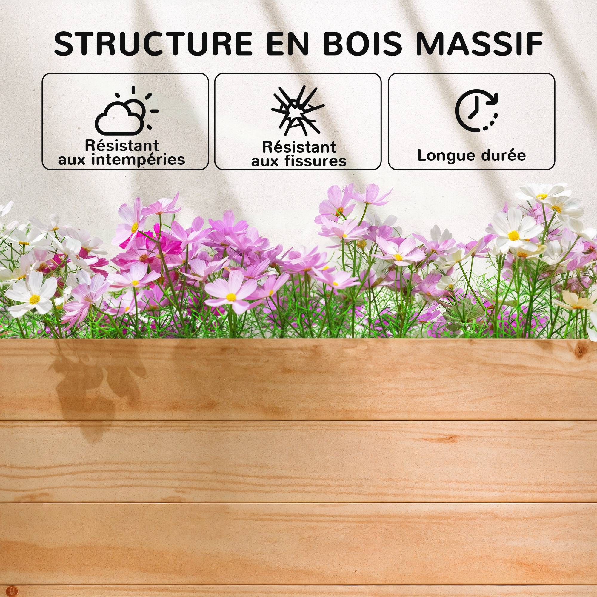 Outsunny - Jardinière surélevée avec treillis latéral et supérieur, trous de drainage - pour plantes grimpantes - bois naturel - Outsunny - Image 6
