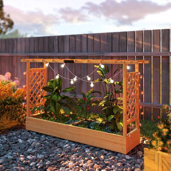 Outsunny - Jardinière surélevée avec treillis latéral et supérieur, trous de drainage - pour plantes grimpantes - bois naturel - Outsunny - Image 8