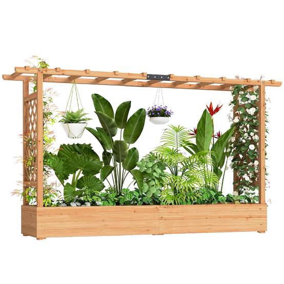 Outsunny - Jardinière surélevée avec treillis latéral et supérieur, trous de drainage - pour plantes grimpantes - bois naturel - Outsunny - Image 1