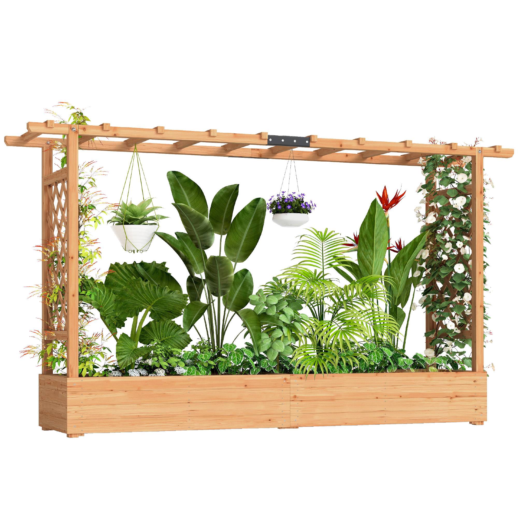 Outsunny - Jardinière surélevée avec treillis latéral et supérieur, trous de drainage - pour plantes grimpantes - bois naturel - Outsunny - Image 1