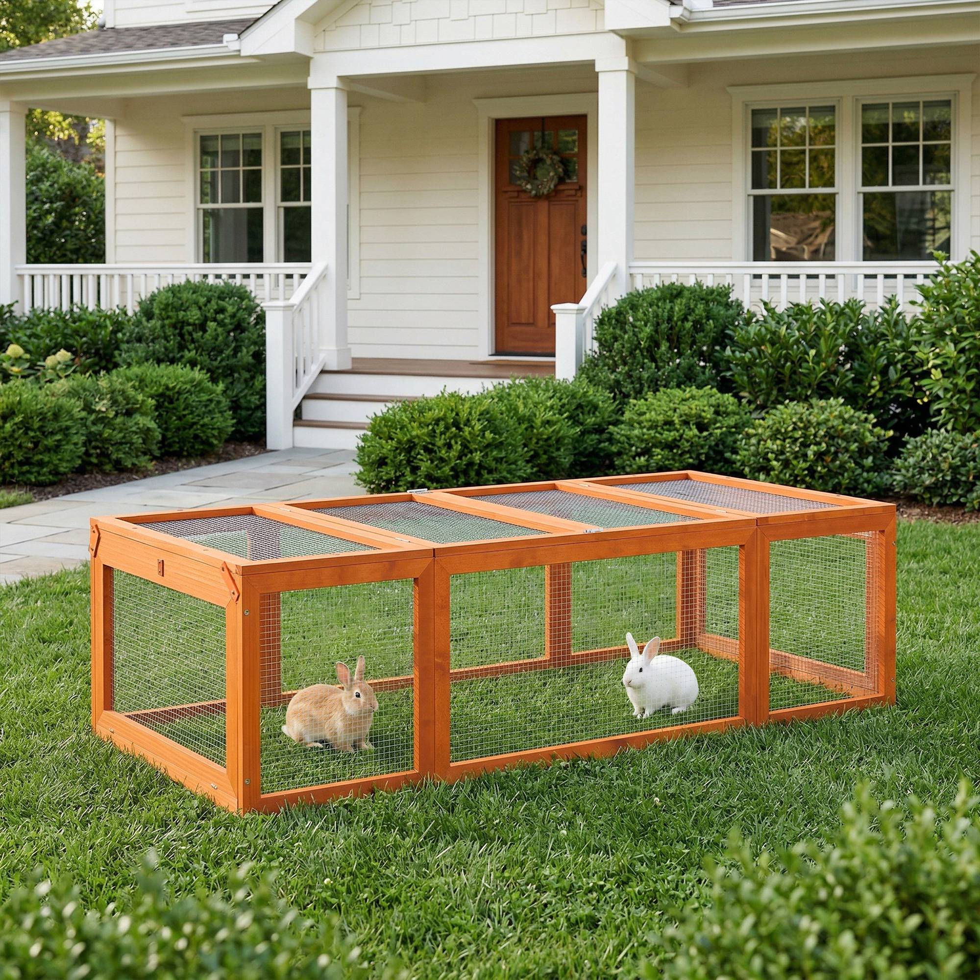 Clapier lapin extérieur cage cochon d'Inde toit ouvrable et portes verrouillables 180 x 90 x 48 cm jaune - Image 3