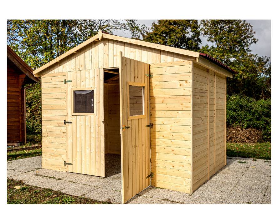 Habrita - Abri Panneau bois massif sans plancher / 16 mm / surface extérieure : 6,60 m2 / toiture plaques ondulées plus grande longévité - Imagen 3