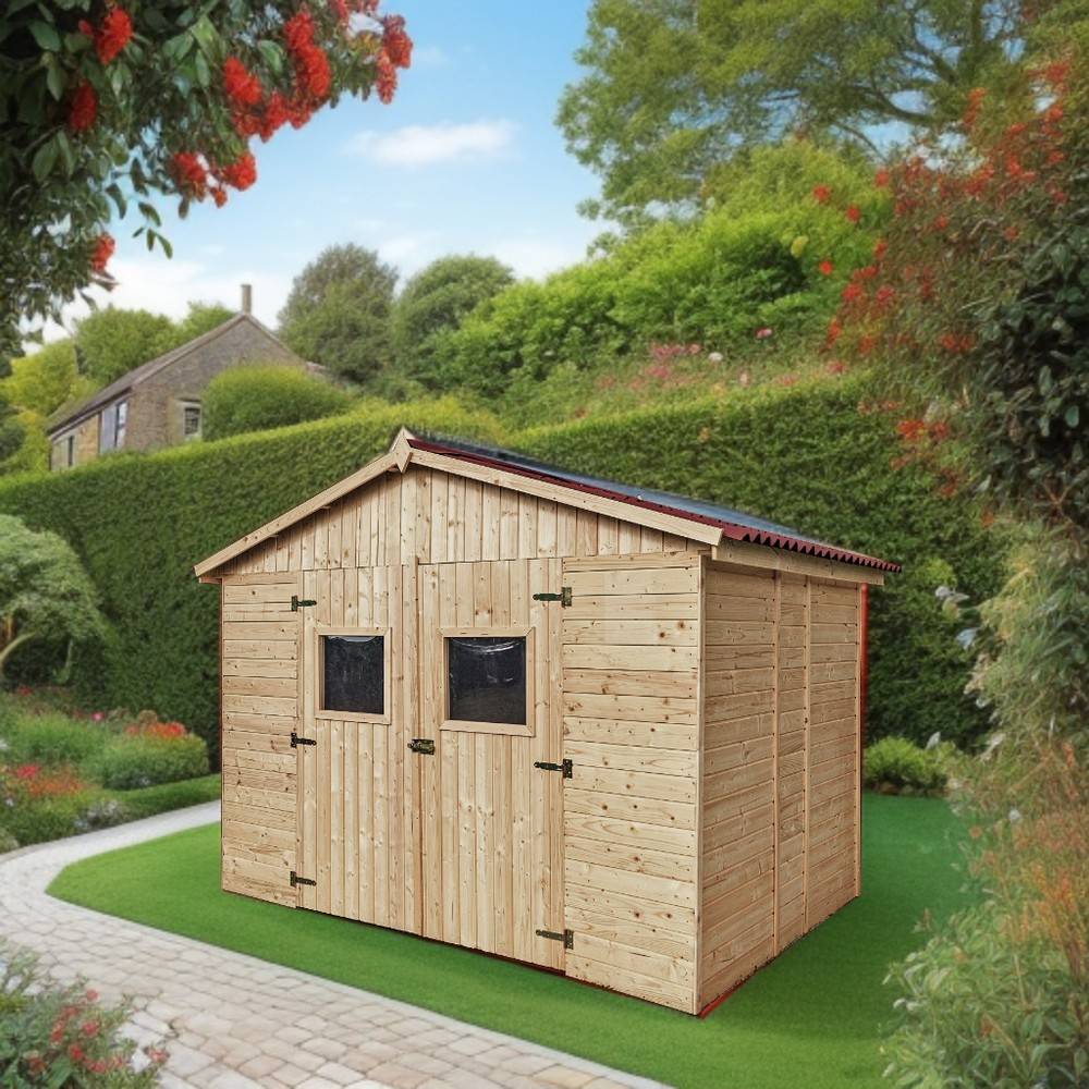 Habrita - Abri Panneau bois massif sans plancher / 16 mm / surface extérieure : 6,60 m2 / toiture plaques ondulées plus grande longévité - Imagen 2