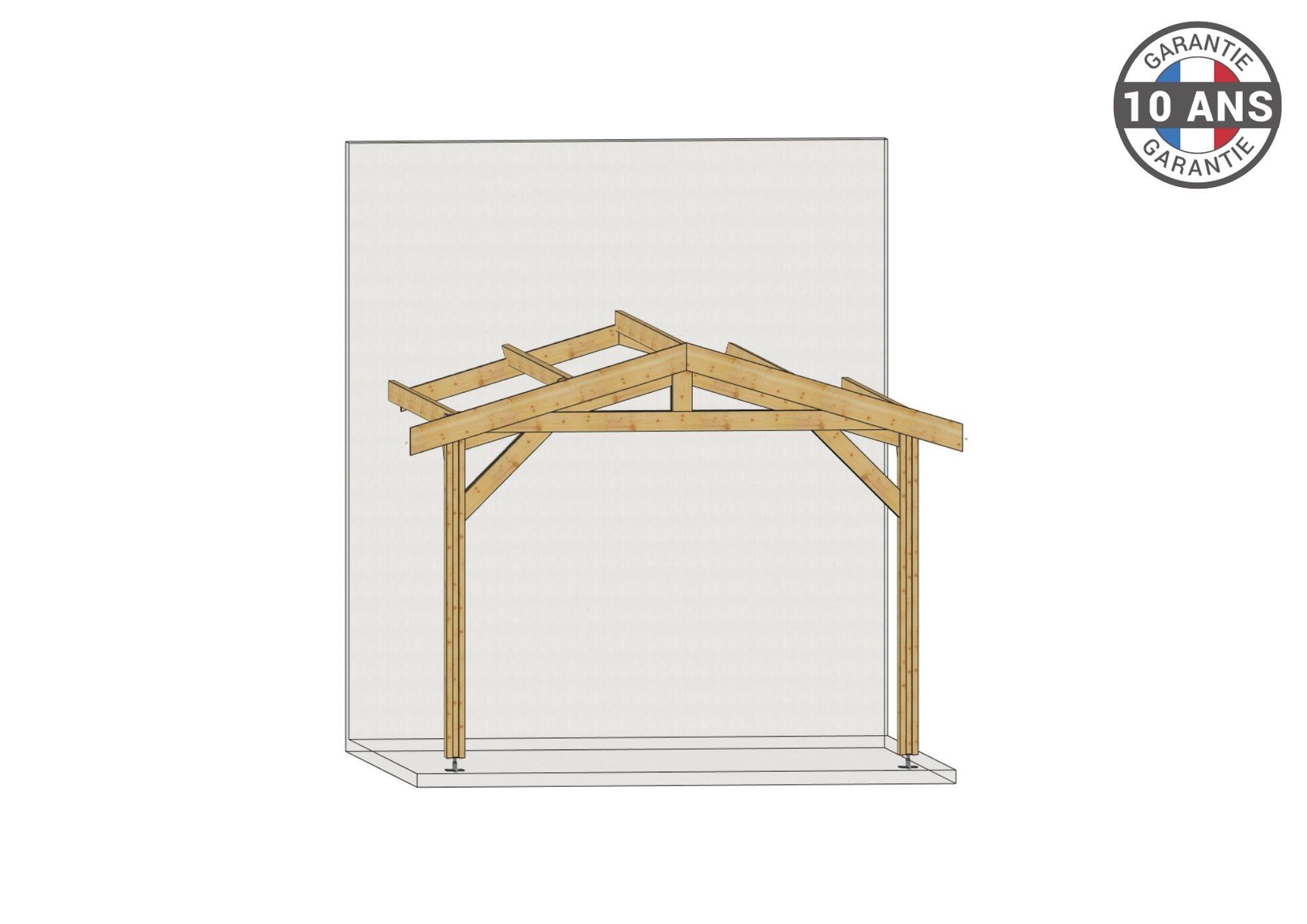 Cpbf Charpentes - Carport Bois Douglas Français 39 m² – 2 pentes adossé – 4 poteaux – Abri voiture extérieur – Garantie 10 ans - Image 2