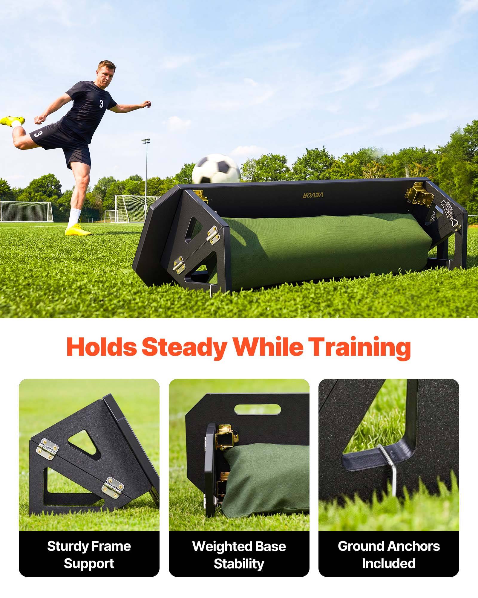Vevor - VEVOR Planche de rebond football 100x30 cm, 3 angles réglables, PEHD pliable, sac de sable et piquets inclus. - Image 4