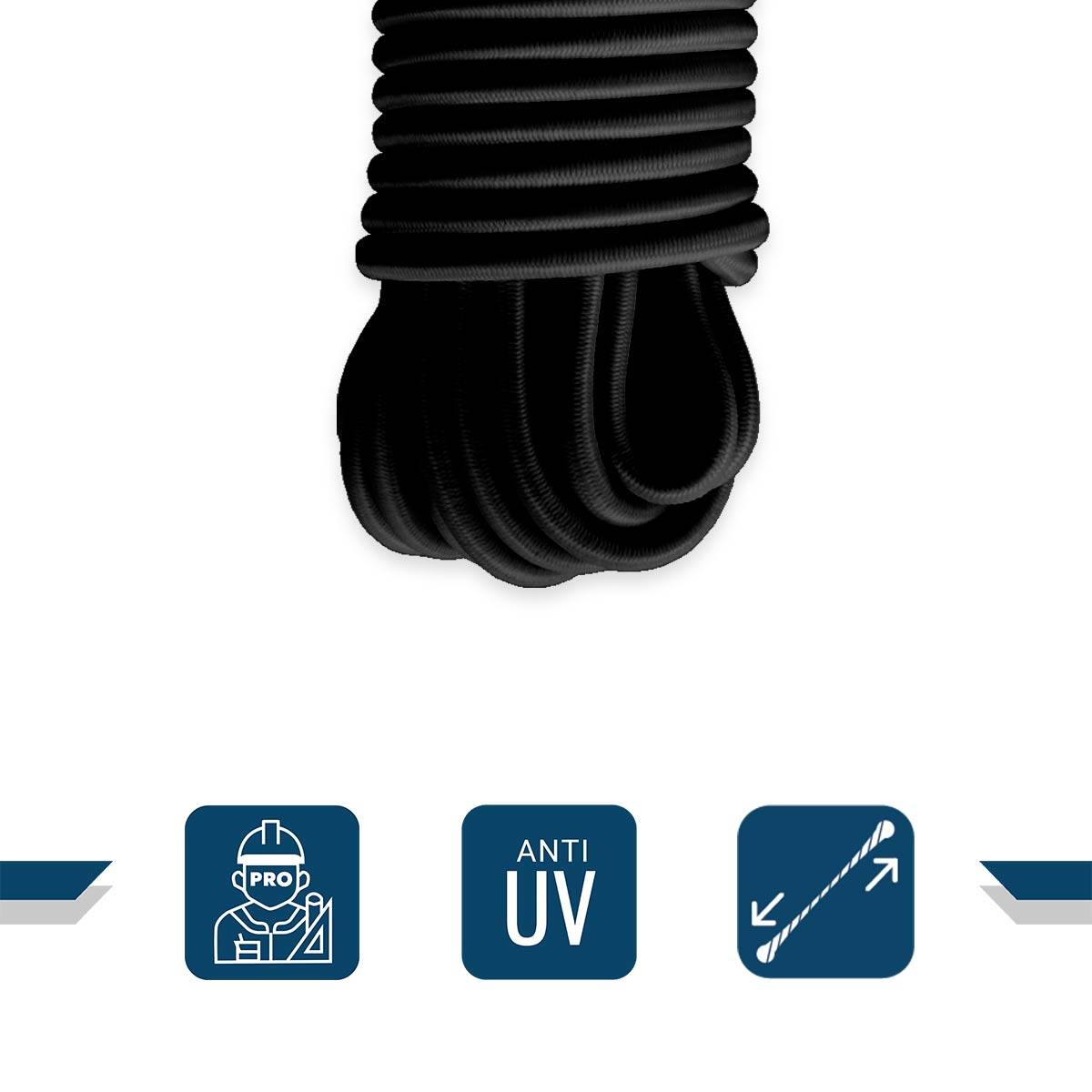 Sandow élastique Noir 15 mètres 9SW - Qualité PRO - Tendeur pour bâche de diamètre 9 mm TECPLAST - Imagen 3