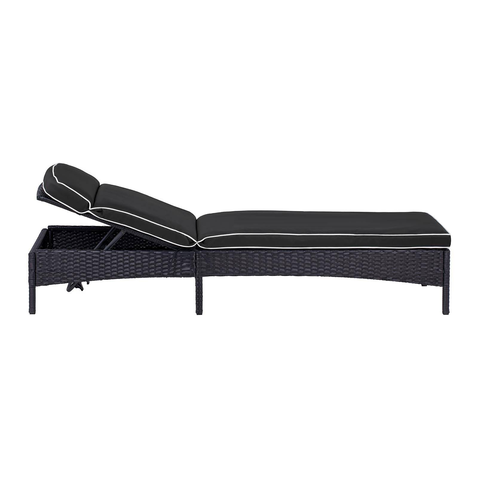 Helloshop26 - Bain de soleil en rotin 193 x 60 x 90 jardin dossier réglable noir - Imagen 3