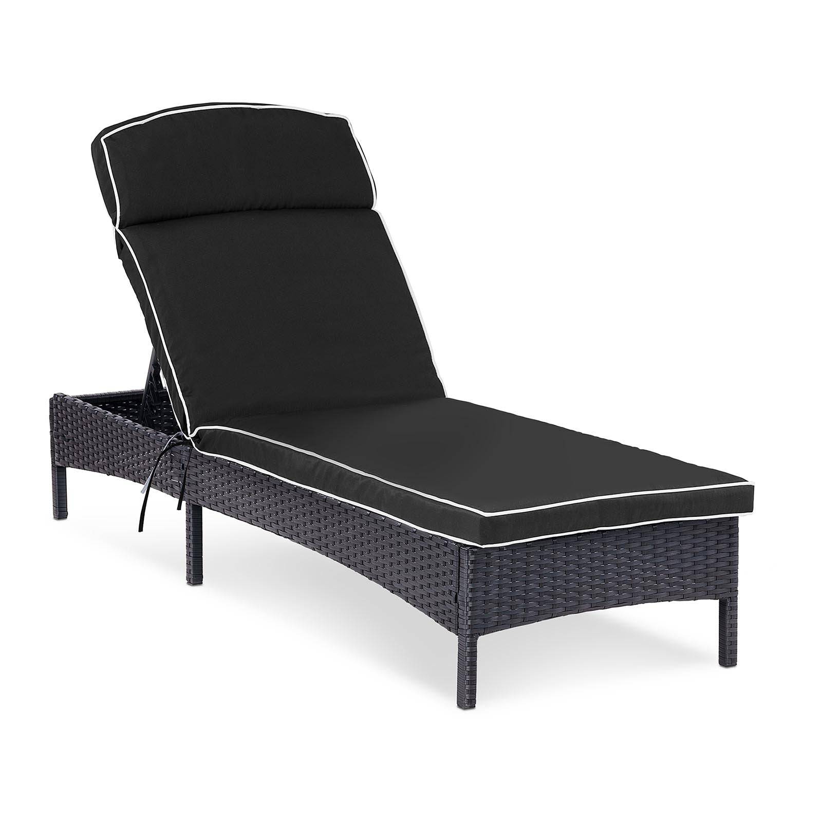 Helloshop26 - Bain de soleil en rotin 193 x 60 x 90 jardin dossier réglable noir - Imagen 1