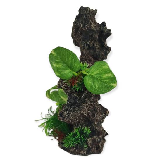 Décoration rocher gris + plantes, 19 x 15 x H 31cm, aquarium. - Image 2