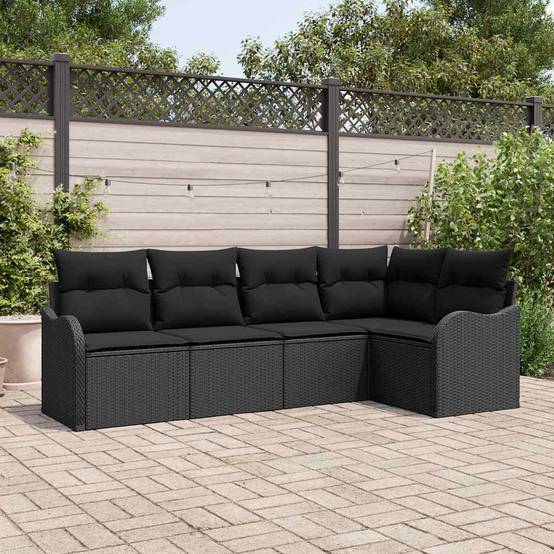 Salon de Jardin 5 Places Modulable en Résine Tressée Noire avec Coussins Confortables – ComfortXL Outdoor Living - Image 1