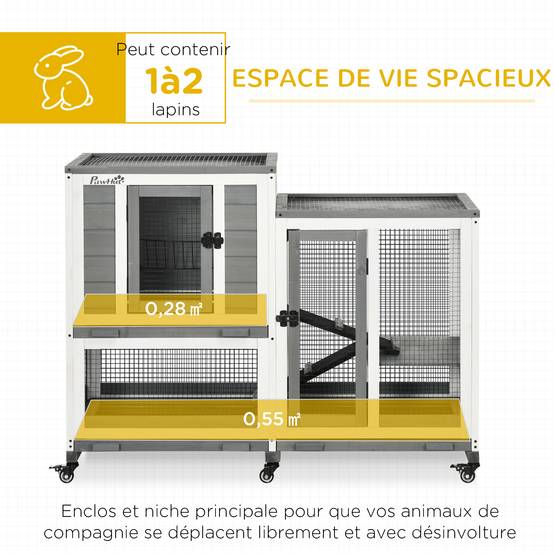 Clapier à lapins bois intérieur design de luxe 3 niveaux sur roulettes gris - ComfortXL Outdoor Living - Image 6