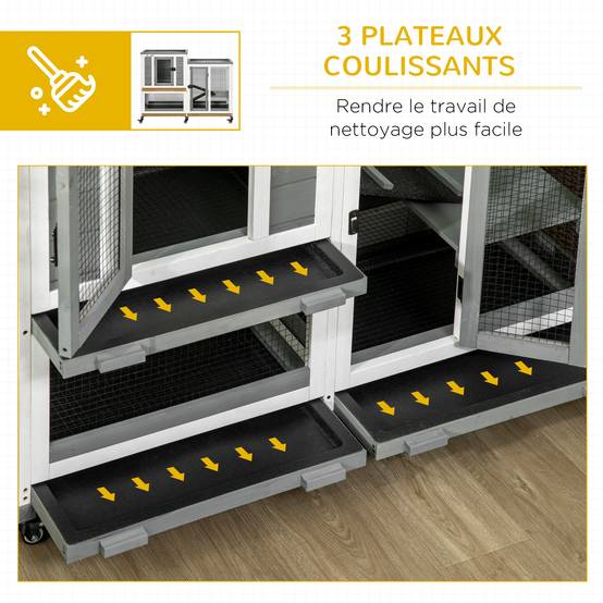 Clapier à lapins bois intérieur design de luxe 3 niveaux sur roulettes gris - ComfortXL Outdoor Living - Image 8