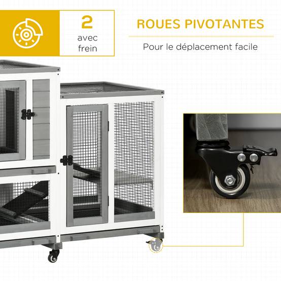 Clapier à lapins bois intérieur design de luxe 3 niveaux sur roulettes gris - ComfortXL Outdoor Living - Image 9