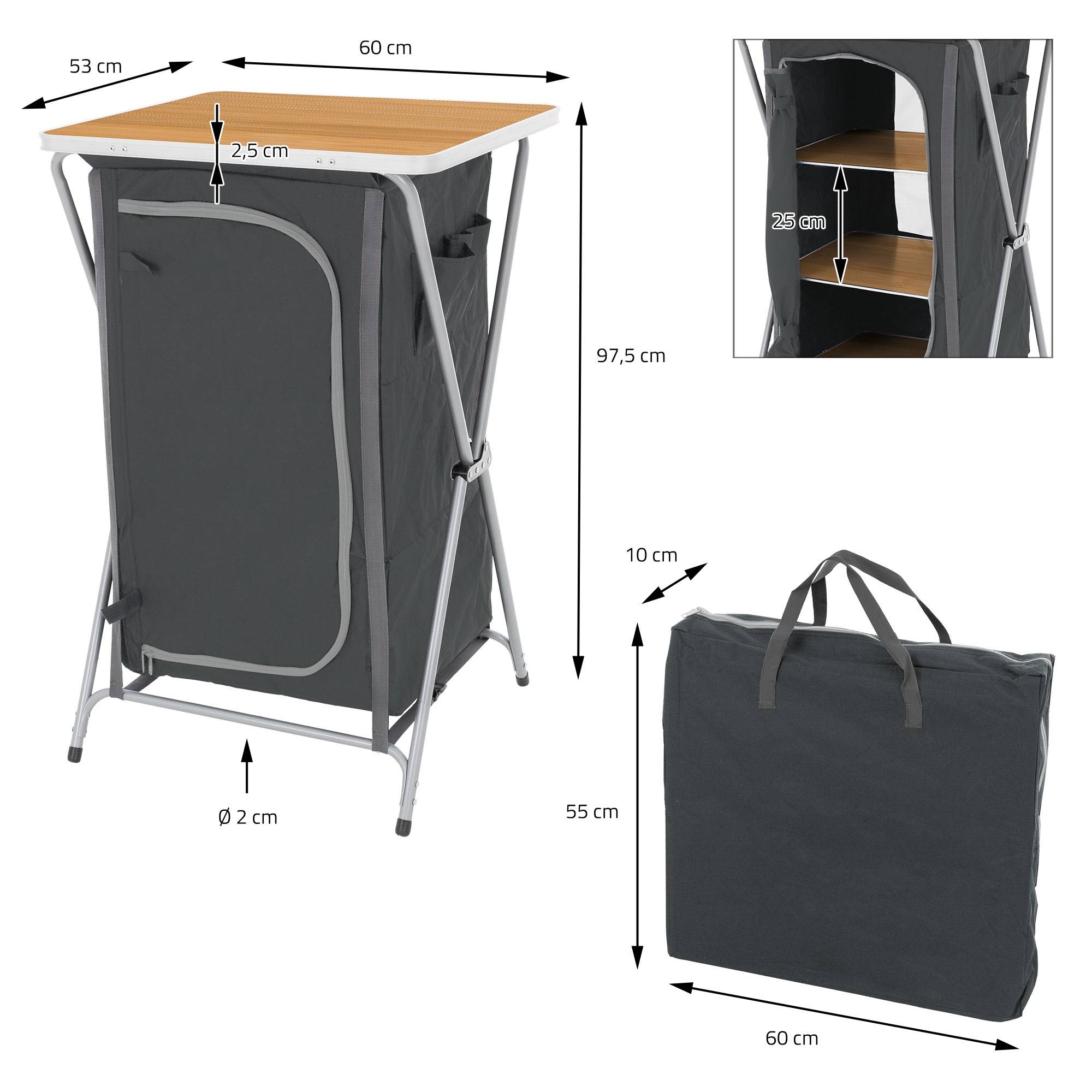 Ecd-Germany - Armoire de Camping Pliable, 60x97,5x53 cm, Structure en Aluminium, Aspect Bois, Portable, 3 Étagères - Imagen 7