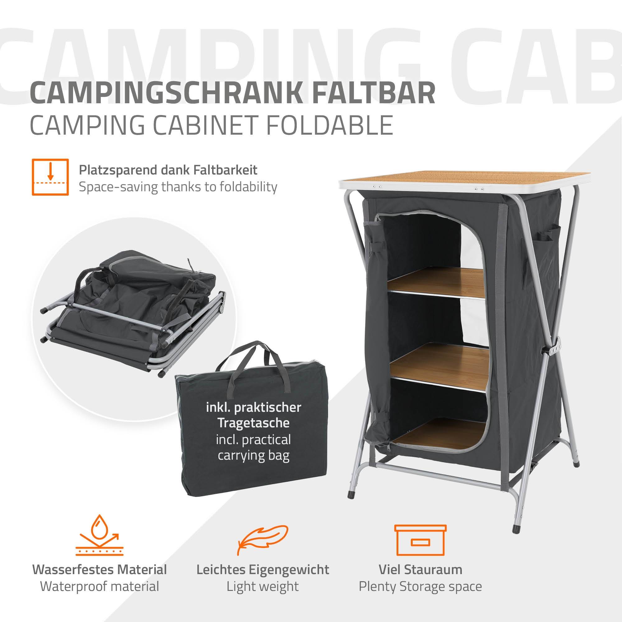 Ecd-Germany - Armoire de Camping Pliable, 60x97,5x53 cm, Structure en Aluminium, Aspect Bois, Portable, 3 Étagères - Imagen 3