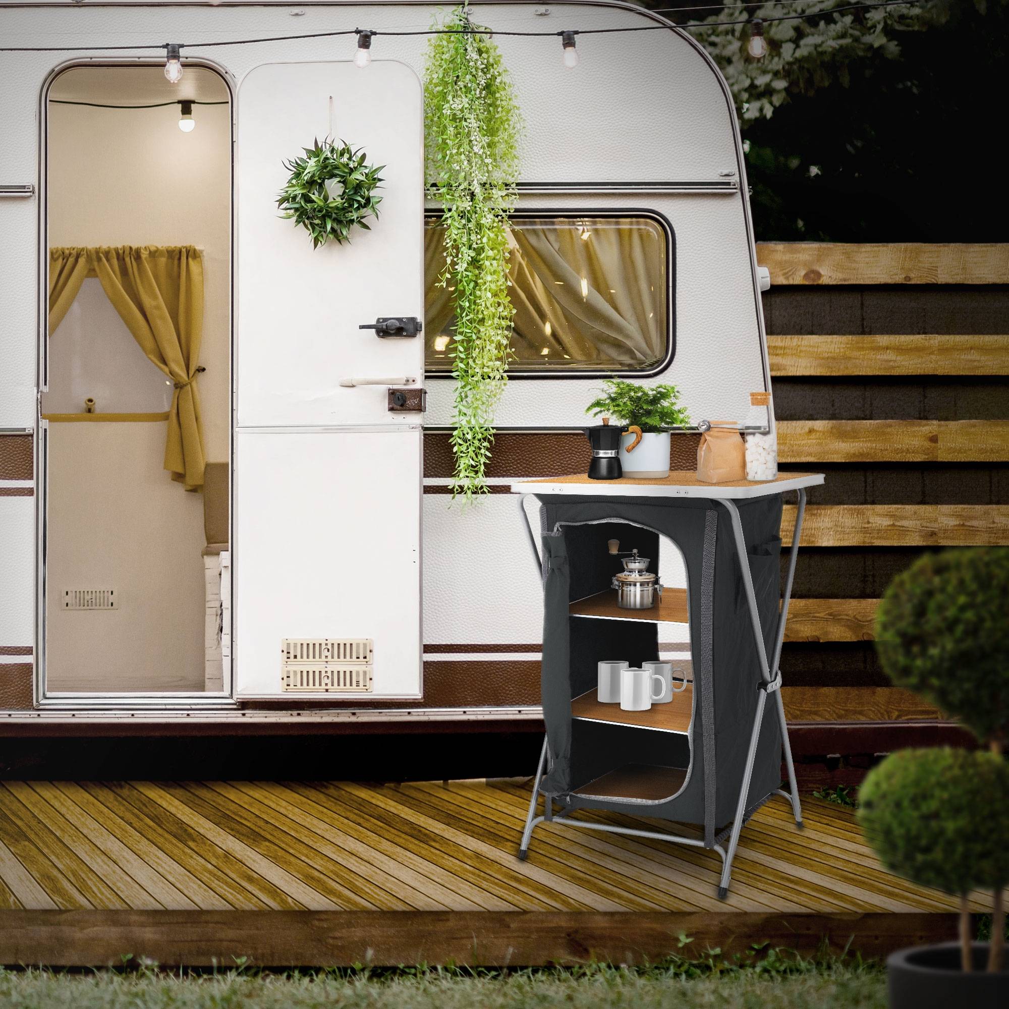 Ecd-Germany - Armoire de Camping Pliable, 60x97,5x53 cm, Structure en Aluminium, Aspect Bois, Portable, 3 Étagères - Imagen 8