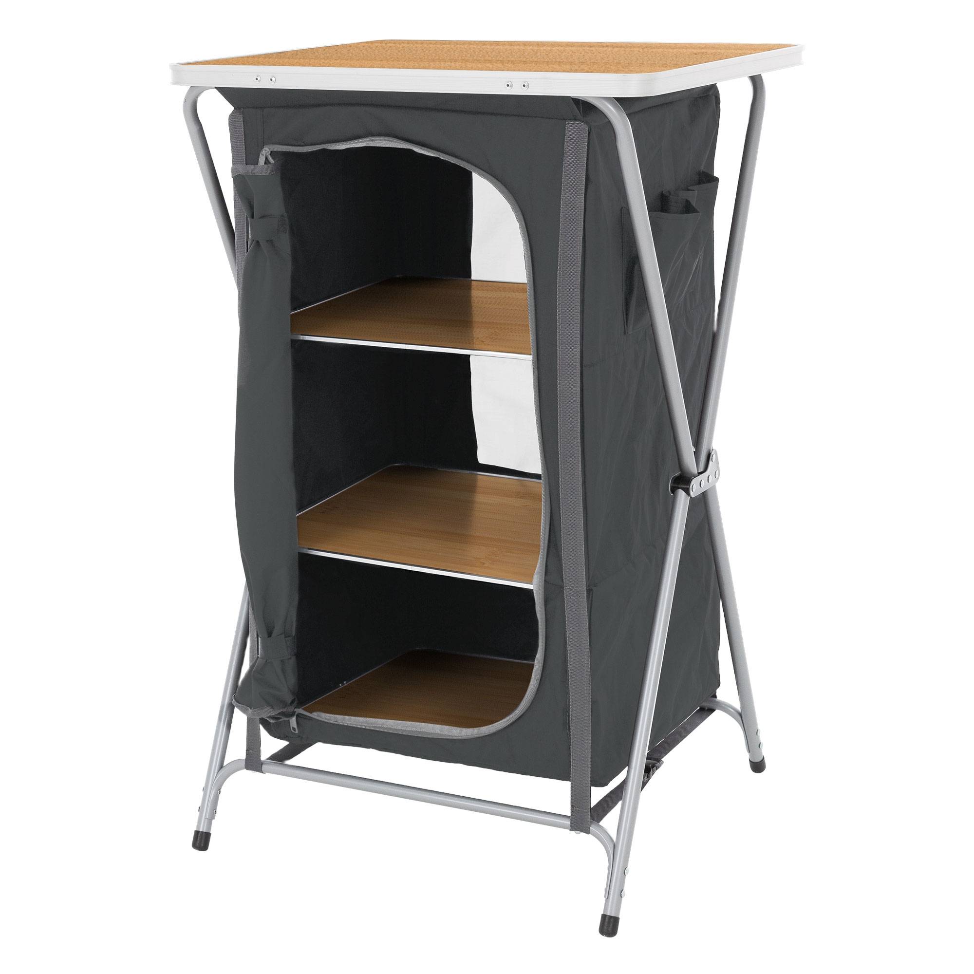 Ecd-Germany - Armoire de Camping Pliable, 60x97,5x53 cm, Structure en Aluminium, Aspect Bois, Portable, 3 Étagères - Imagen 1