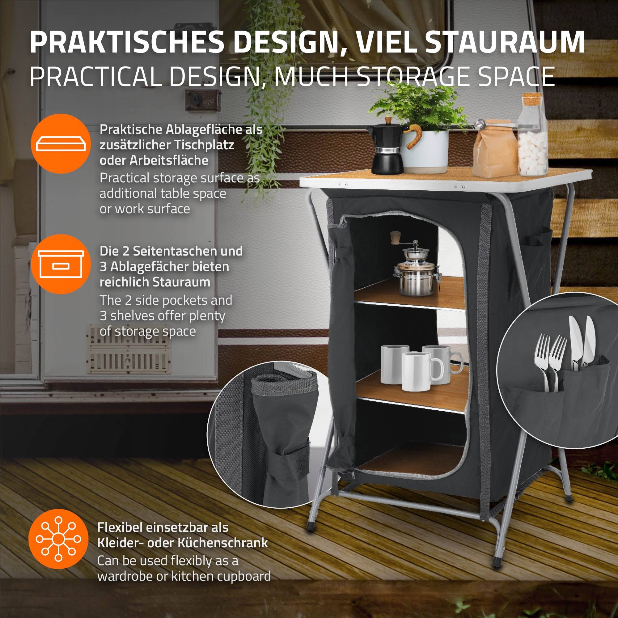 Ecd-Germany - Armoire de Camping Pliable, 60x97,5x53 cm, Structure en Aluminium, Aspect Bois, Portable, 3 Étagères - Imagen 4