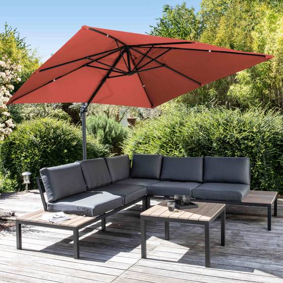 Oviala - Parasol déporté 3x3m rotatif et 4 dalles lestées terracotta Malaga - Oviala - Image 3
