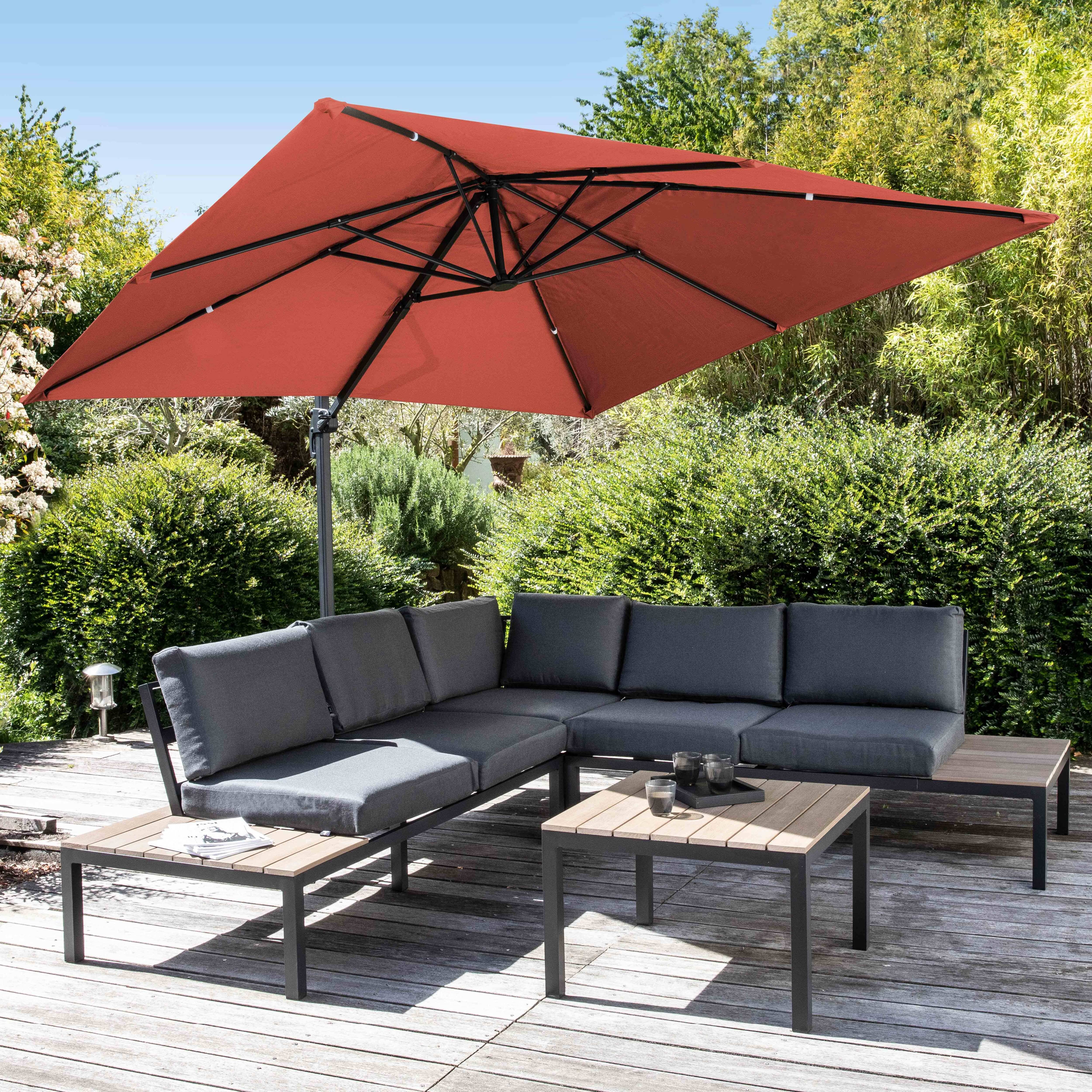 Oviala - Parasol déporté 3x3m rotatif et 4 dalles lestées terracotta Malaga - Oviala - Image 3