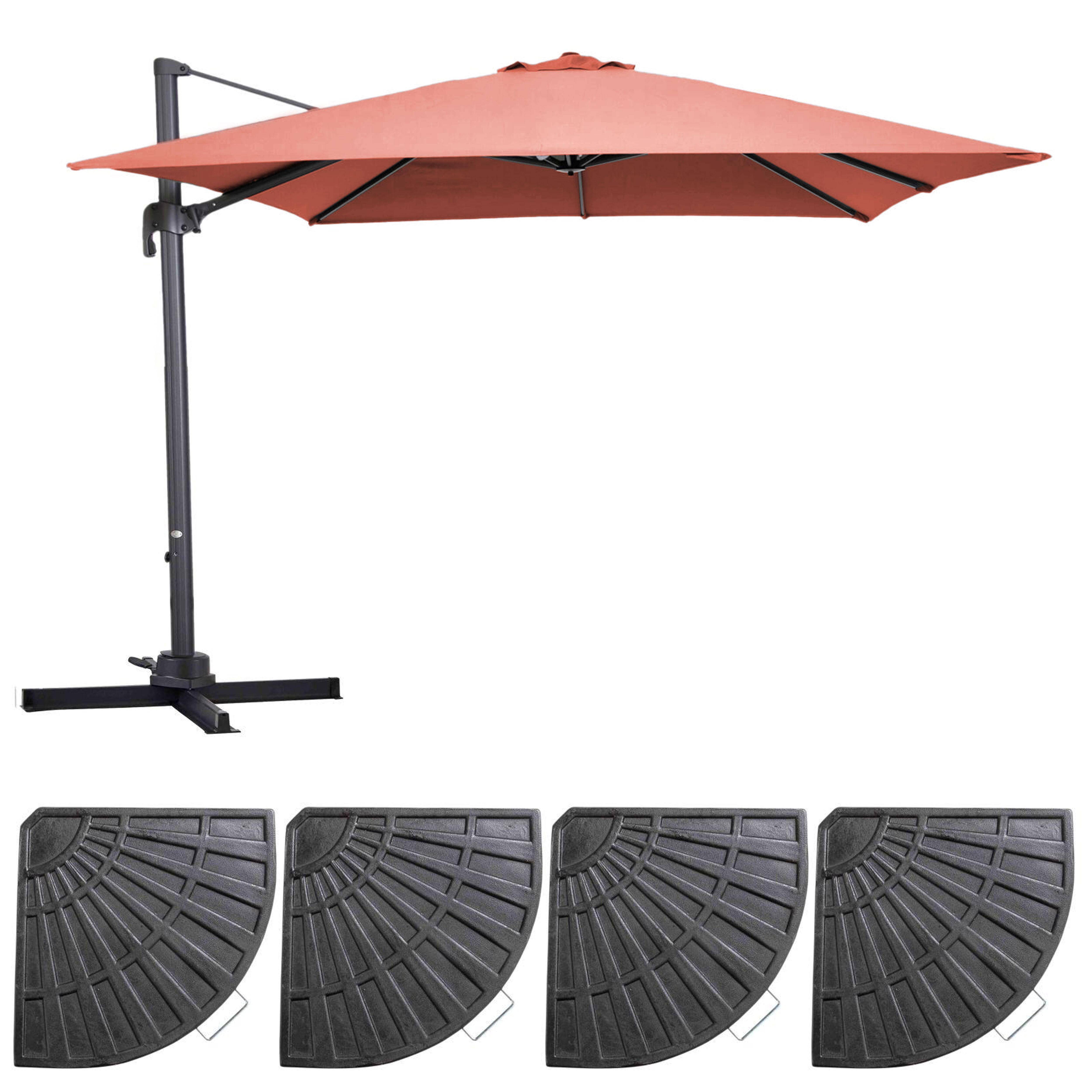 Oviala - Parasol déporté 3x3m rotatif et 4 dalles lestées terracotta Malaga - Oviala - Image 2