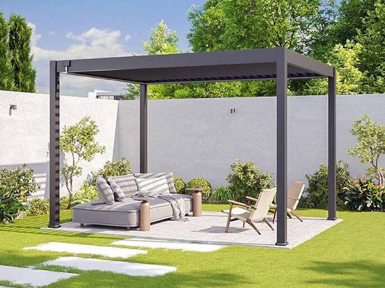 Pergola Bioclimatique Aluminium Autoportee 12m² - 3x4m - Gris - Lames Orientables de 0 à 120 degrés - ECLIPSE - Image 9